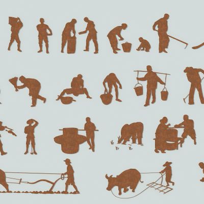 中式农耕文化铁锈板剪影景观小品