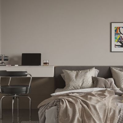 现代极简卧室_书桌_双人床