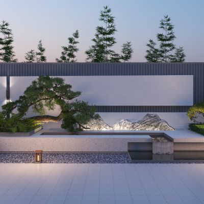 现代流水景墙3D模型