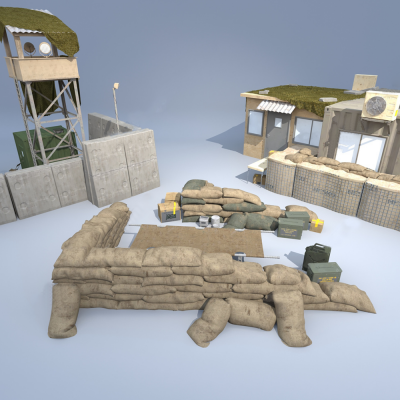 工业风军事器材 哨所 防御墙