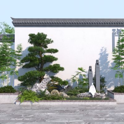 新中式庭院景观 景墙 景观小品