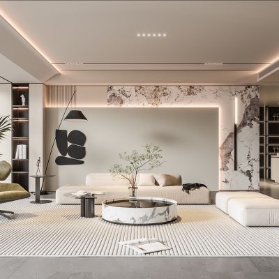  现代客厅 无主灯客厅 沙发组合 茶几组合 饰品摆件