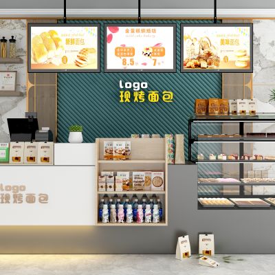 现代面包蛋糕店收银台货柜3D模型下载