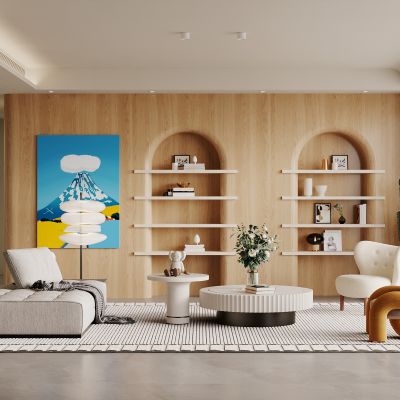 客厅，侘寂，原木，沙发茶几组合