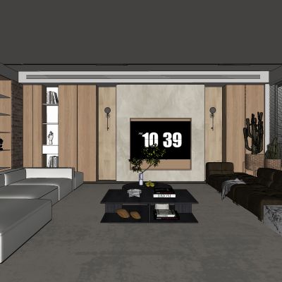 侘寂，客厅，原木，沙发茶几组合