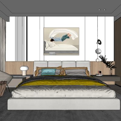 侘寂，卧室，原木，床，装饰画