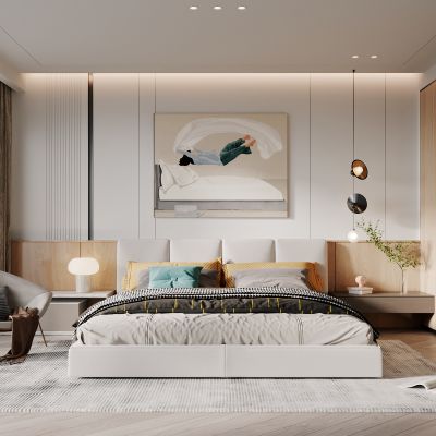 侘寂，卧室，原木，床，装饰画