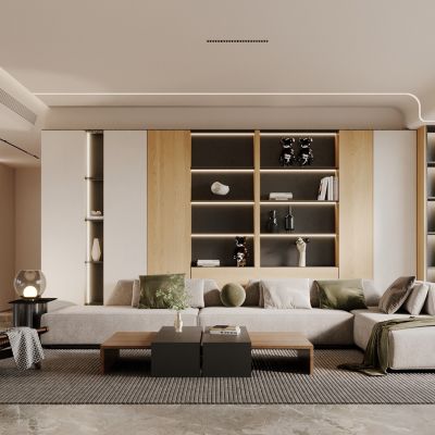 原木现代客厅SU模型