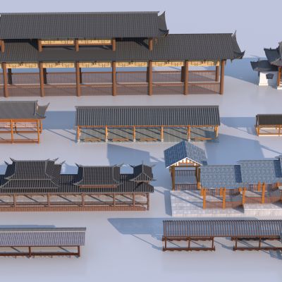 中式廊架3D模型