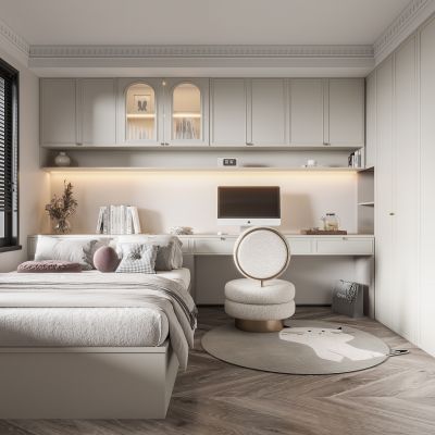 榻榻米卧室  饰品 休闲椅 造形吊顶 书桌 衣柜