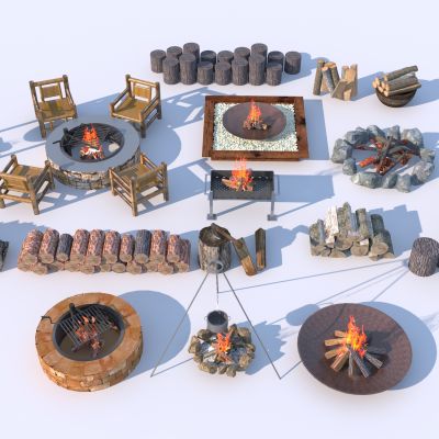 现代露营篝火堆