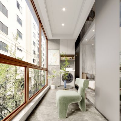 现代简约阳台花园休闲区3D模型