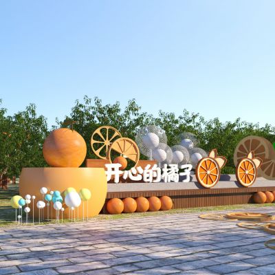 现代桔子采摘园景墙3D模型