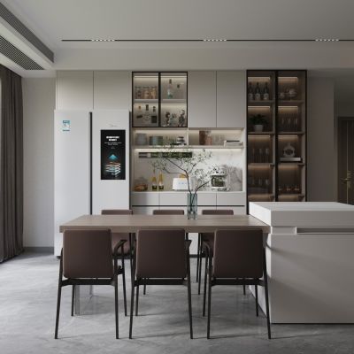现代酒柜 中岛餐桌 餐厅3D模型