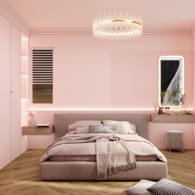 粉色系奶油风简法卧室