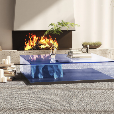 现代玻璃茶几方几，壁炉