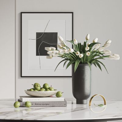 郁金香花瓶 书籍 桌面摆件