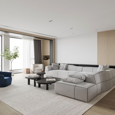 现代原木色简约客餐厅 