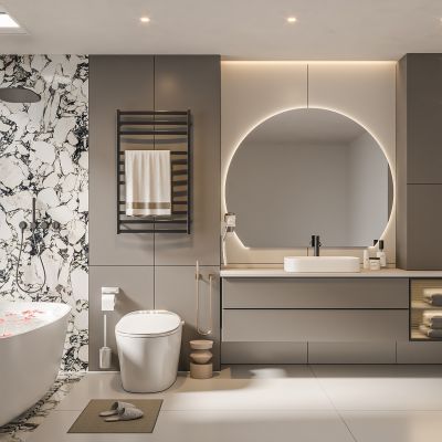 現(xiàn)代衛(wèi)生間 馬桶 浴室柜 洗臉盆 鏡子 浴缸SU模型