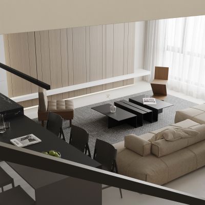 现代简约别墅客餐厅