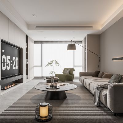 现代客厅 无主灯客厅 沙发组合 茶几组合 饰品