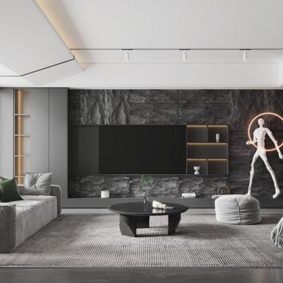 高级灰客厅3d模型