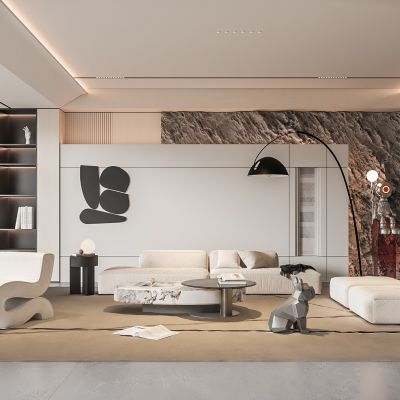 现代客厅 无主灯客厅 沙发组合 茶几组合 饰品