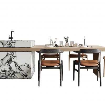 现代中岛餐桌椅组合