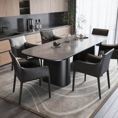 现代餐桌椅组合 餐厅 单椅 酒柜 地毯