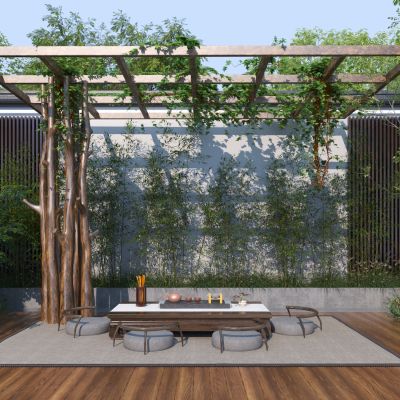 新中式花园休闲区