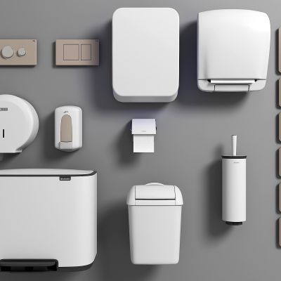 公共卫生间垃圾桶，烘手机，开关，标志，抽纸器，自动洗手机