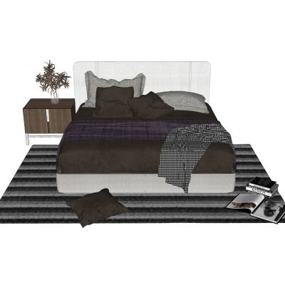 现代双人床地毯床头柜