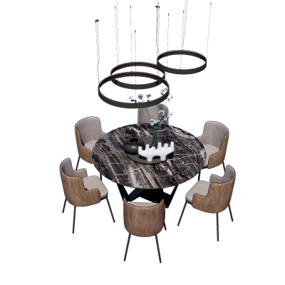 现代餐桌圆桌餐椅吊灯摆件