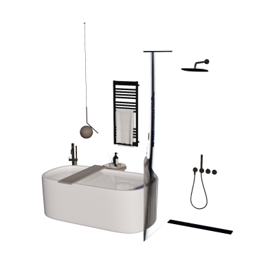 现代浴缸淋浴花洒淋浴隔断