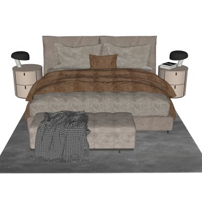 现代双人床床头柜地毯床尾凳