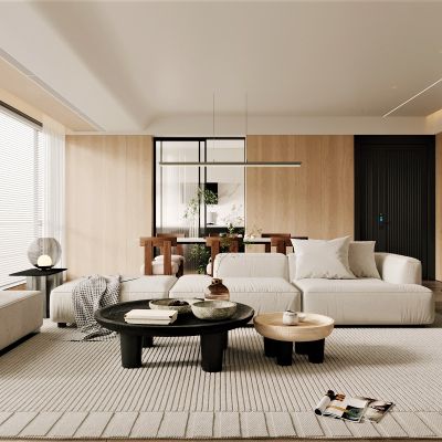 侘寂，客餐厅，沙发组，原木