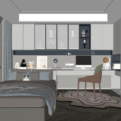 榻榻米卧室 饰品 休闲椅 造形吊顶 书桌 衣柜