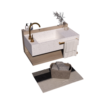 现代洗脸池水龙头脏衣篮