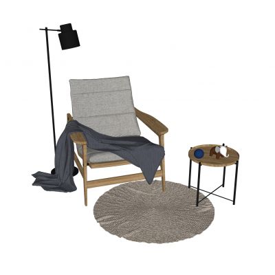 北欧休闲椅边几落地灯地毯