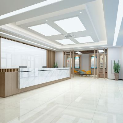 现代办公室公司前台接待大厅