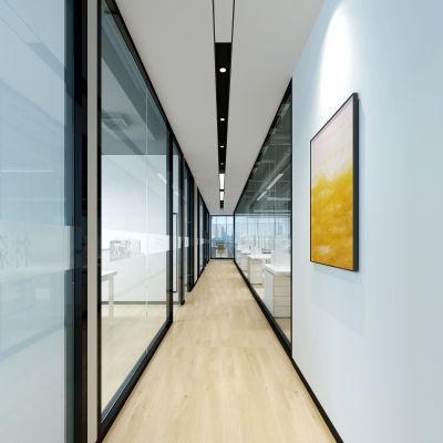 现代公司办公室过道玻璃隔断