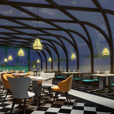 阳台露天酒店餐厅餐馆新中式宴会厅