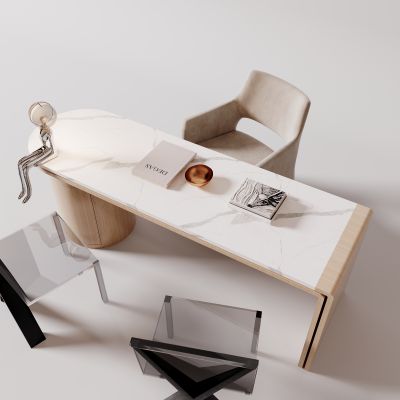 现代，侘寂，书桌椅，原木，书房