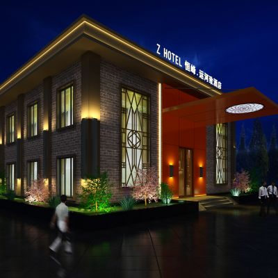 酒店饭店餐厅外观室外夜景