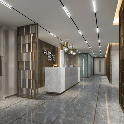 新中式办公室公司前台接待大厅