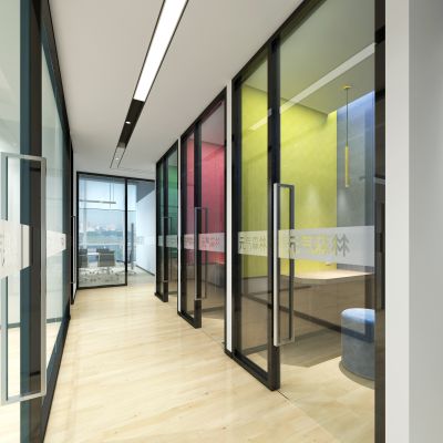 现代公司办公室过道玻璃隔断