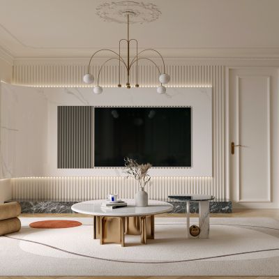 法式客厅，电视背景墙