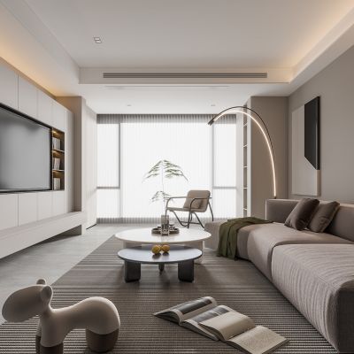  现代家居客厅 无主灯客厅 沙发组合 茶几组合 饰品