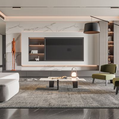  现代家居客厅 无主灯客厅 沙发组合 茶几组合 饰品