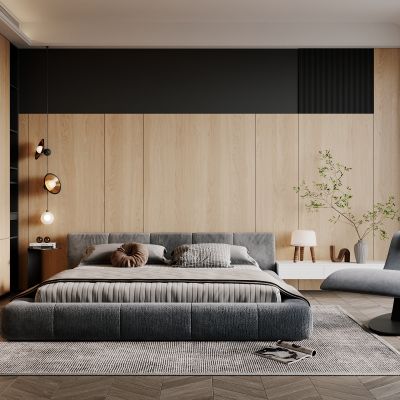 侘寂，原木，卧室，床组合